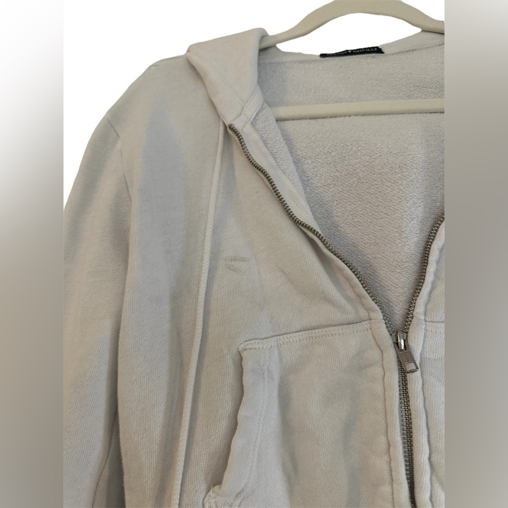 Brandy Melville Cropped Full Zip Hoodie White Size Small - Picture 3 of 4